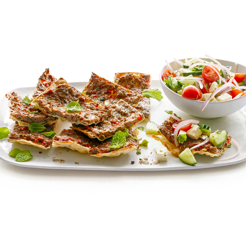 su-Lamb Flatbread Pizza with Feta and Mint Salad Image