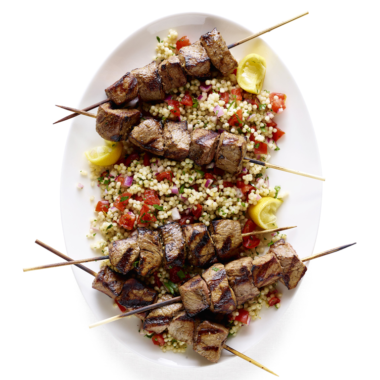 su-Lemon-Soy Beef Kebabs with Pearl Couscous Image