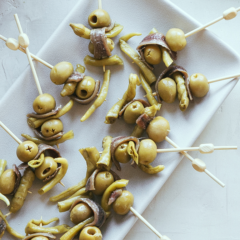 su-Pepper, Olive, and Anchovy Skewers (Pintxos Gilda) Image
