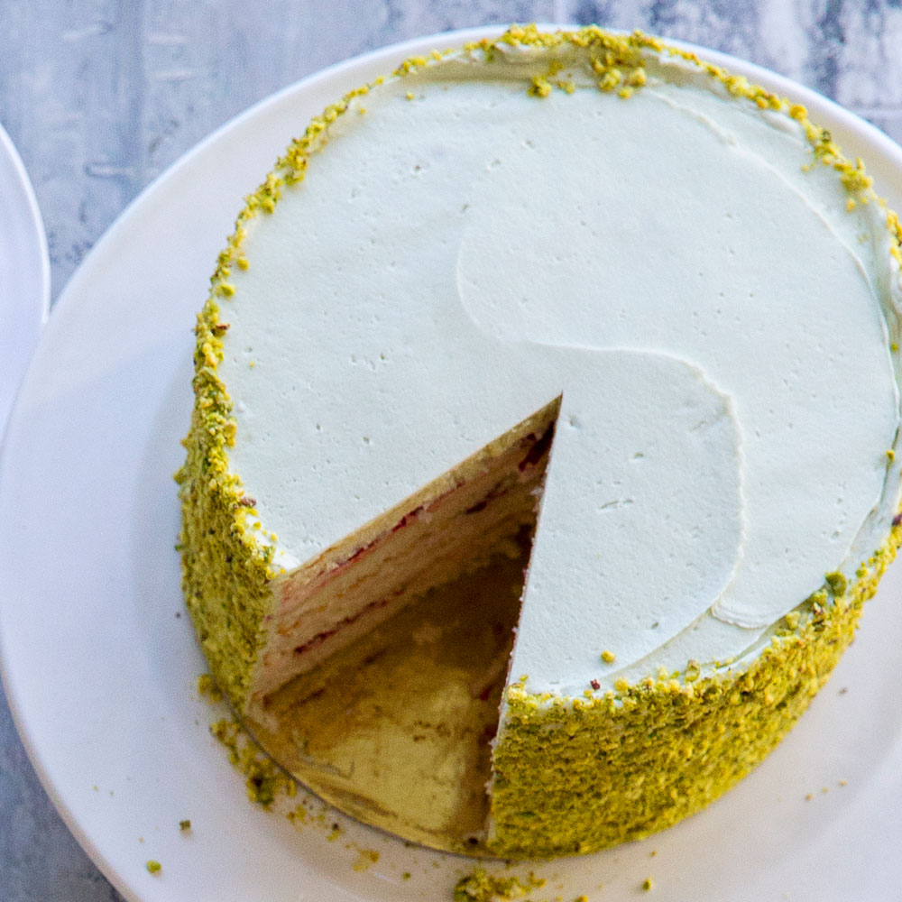 su-Pistachio Raspberry Cake Image