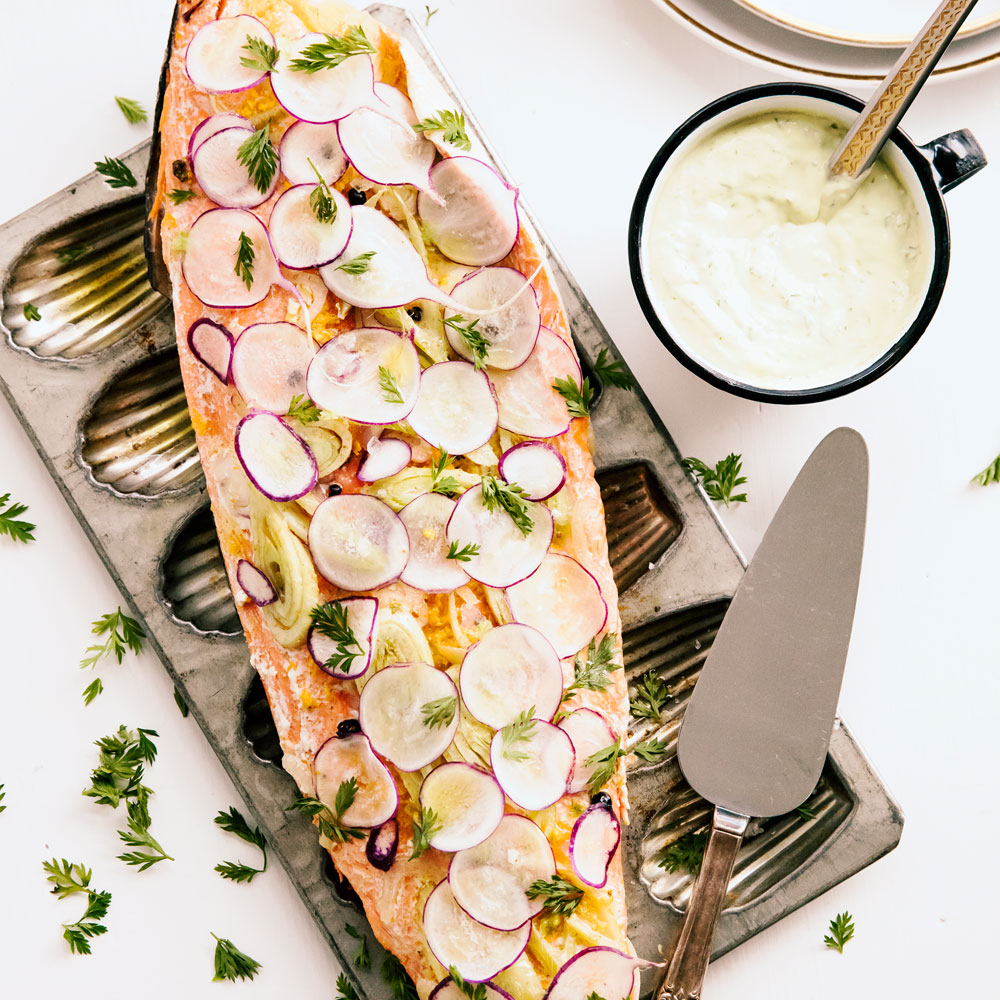 su-Poached Orange-Fennel Salmon with Dill Crème Image