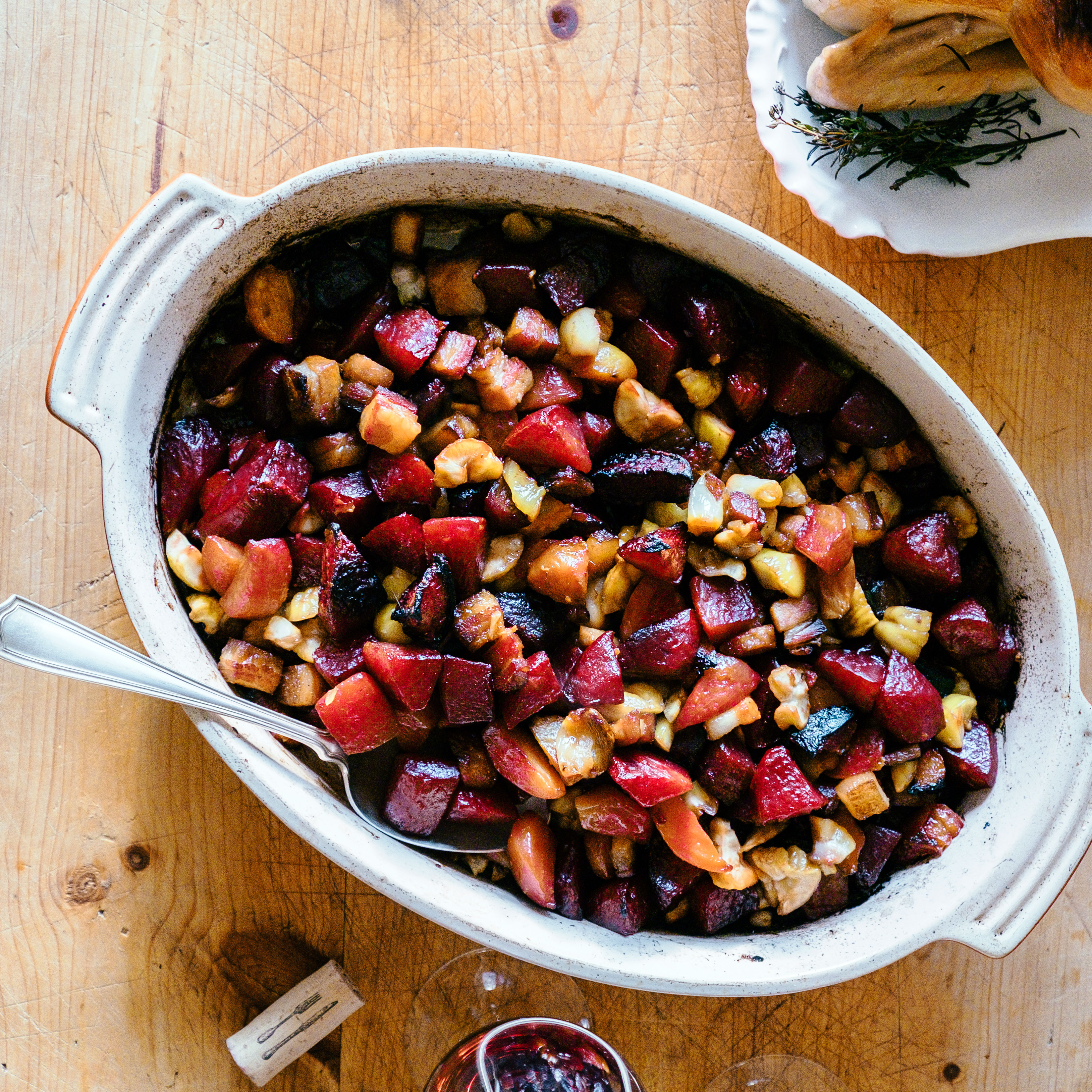 su-Roasted Beets with Bacon, Garlic, and Chestnuts