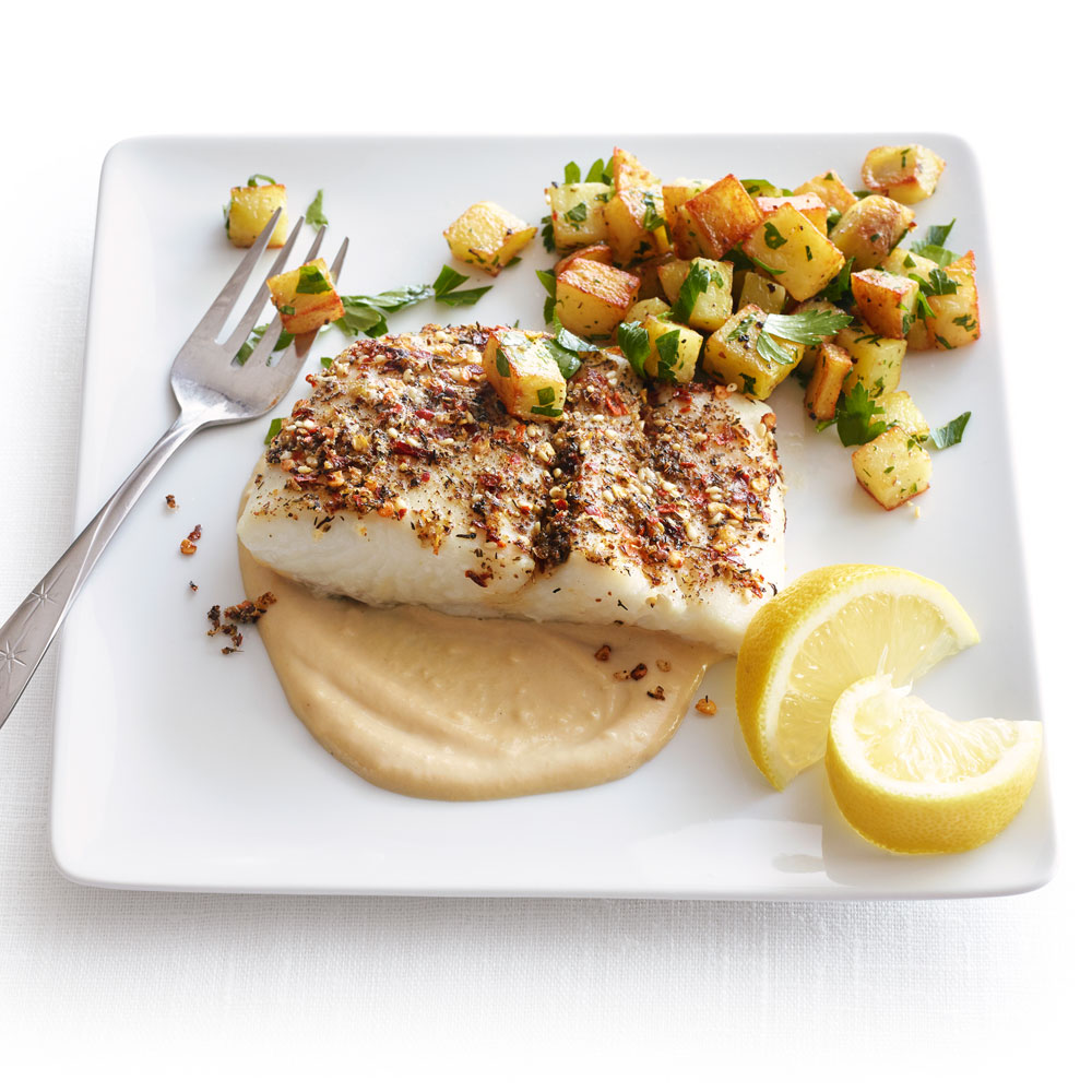 su-Roasted Halibut with Tahini Sauce Image