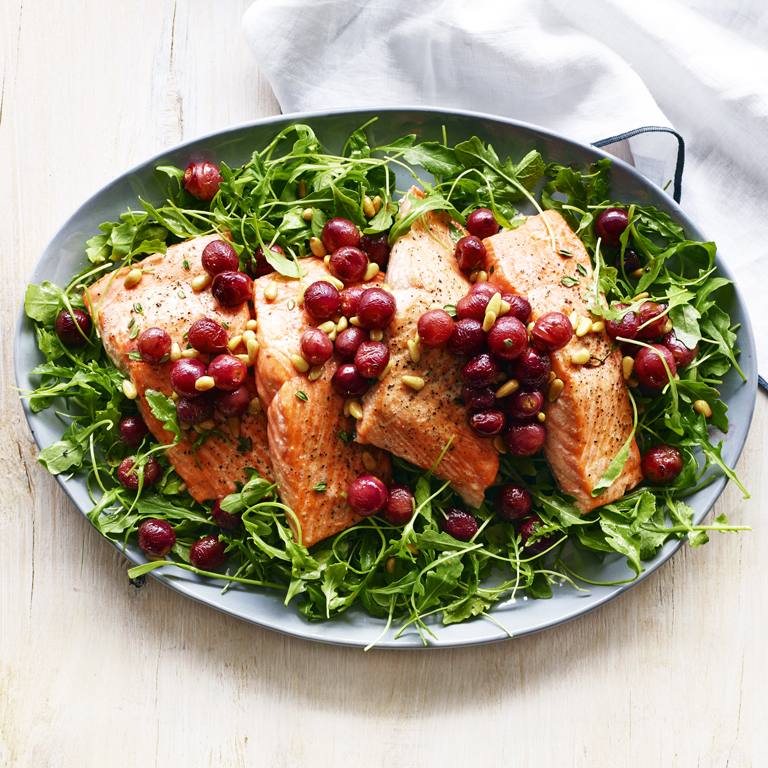su-Salmon with Roasted Grapes and Arugula Salad Image