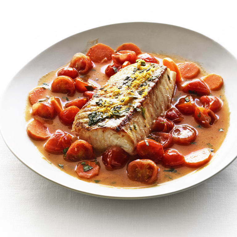 su-Seared Cod in Cherry Tomato and Tarragon Nage Image