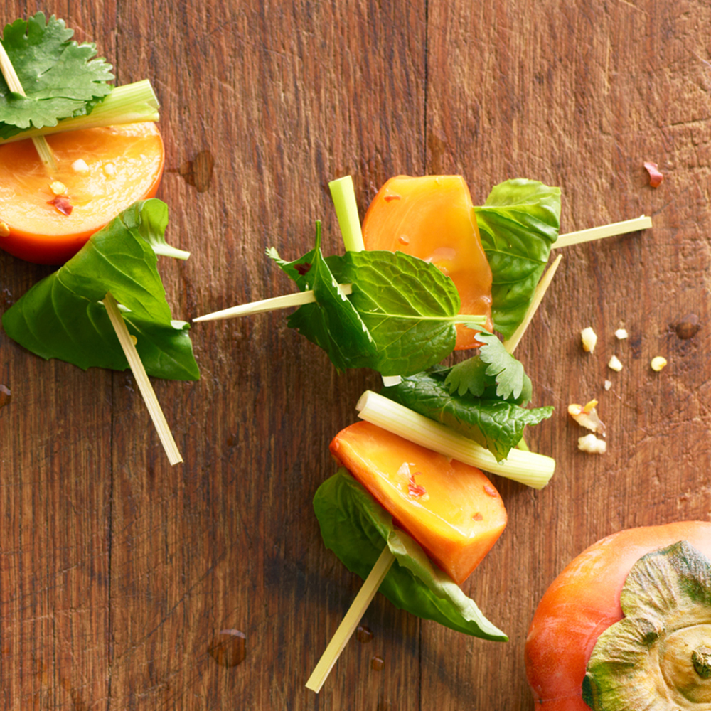 su-Skewered Persimmon and Herb Bites