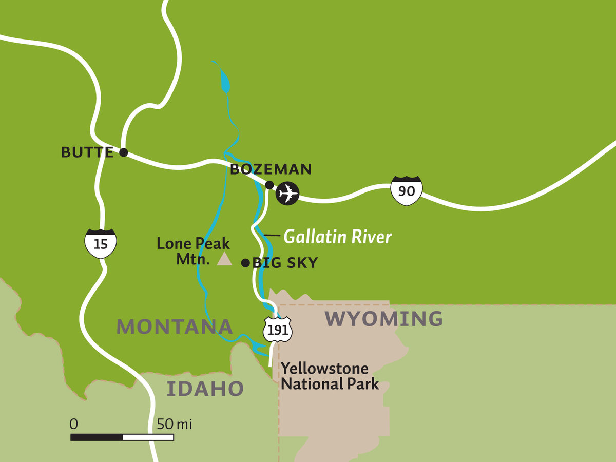 A map of Big Sky, MT and surrounding areas