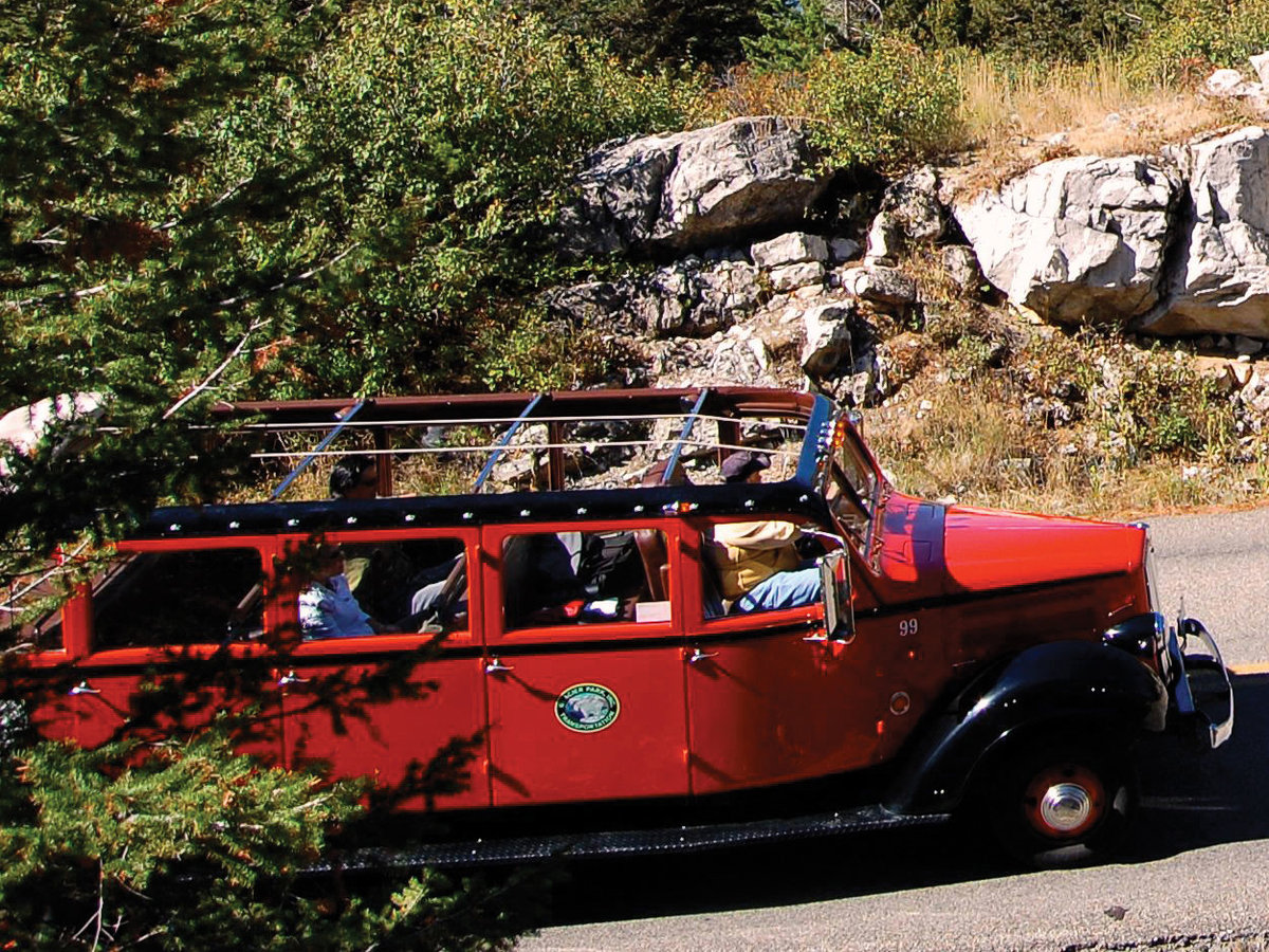 red jammer bus, glacier national park