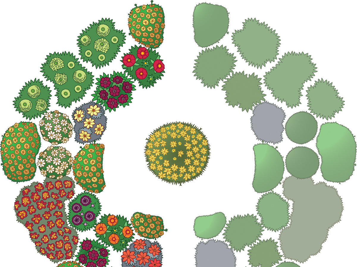 Hot color flower garden diagram