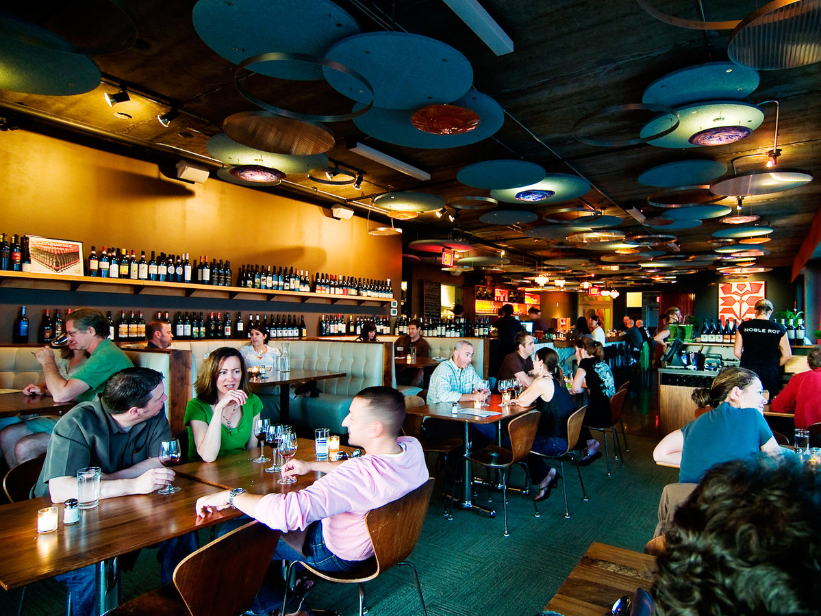 Interior of Noble Rot wine bar in Portland, Oregon.