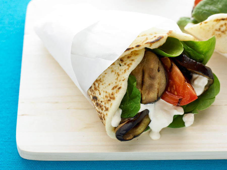 Grilled Eggplant Naan Wraps Tahini Yogurt Dressing Recipe Sunset Magazine 1 onion , finely diced. sunset magazine