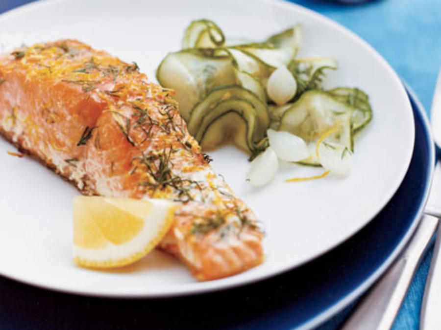 Grilled Lemon Dill Salmon With Cucumber Salad Recipe Sunset Magazine