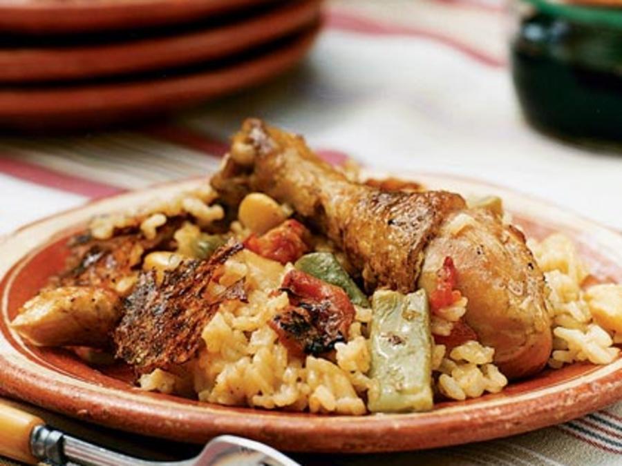 Chicken Paella Valenciana from the Barbecue Recipe Sunset Magazine