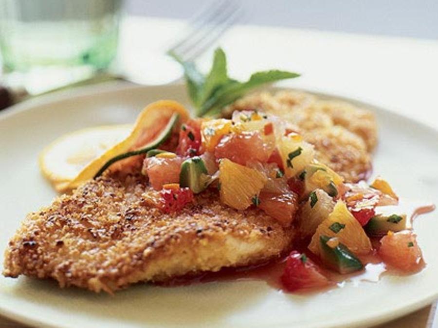 NutCrusted Sole with Citrus Salsa Recipe Sunset Magazine
