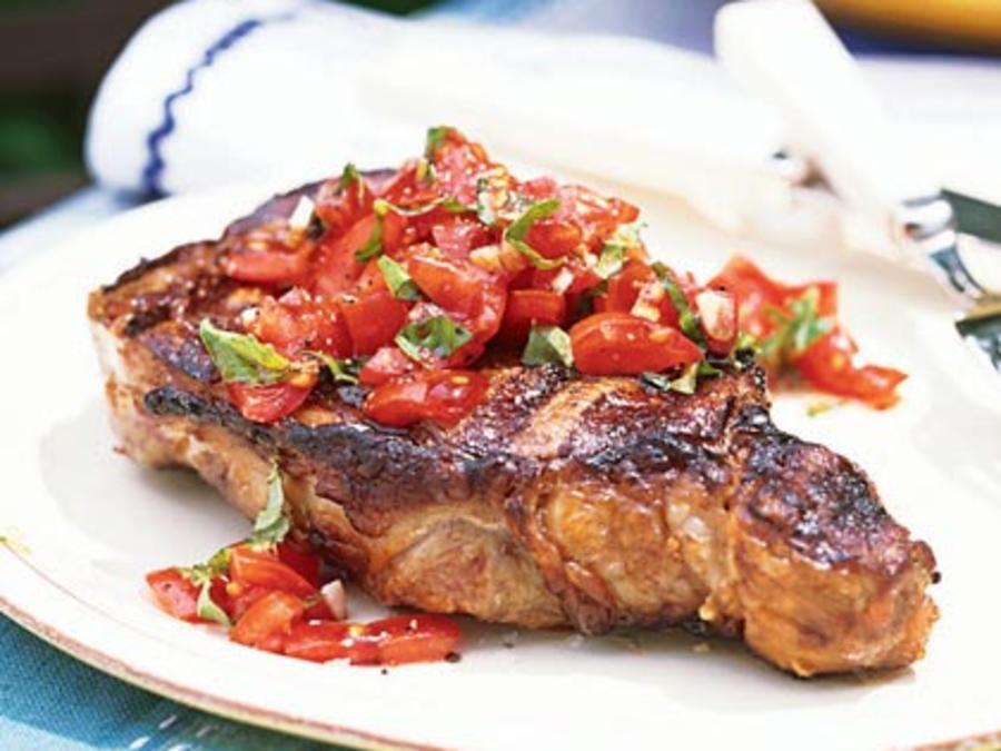 RibEye Steaks with TomatoBasil Relish Recipe Sunset Magazine
