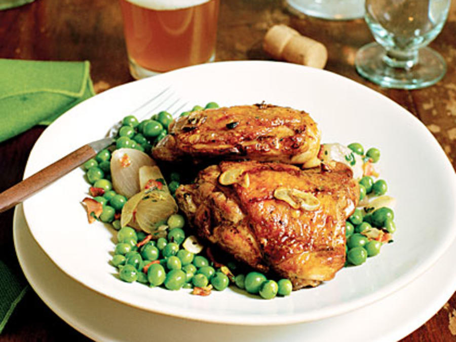 Grilled Chicken Thighs with Peas and Shallots Recipe Sunset Magazine