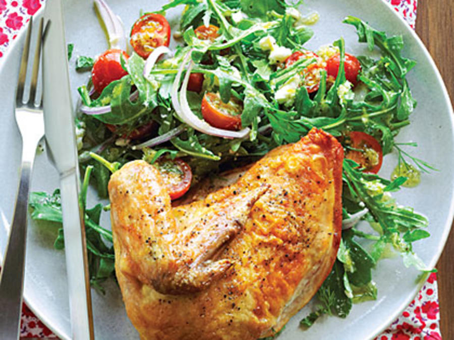 Roast Chicken with Arugula Tomato Salad Recipe - Sunset Magazine