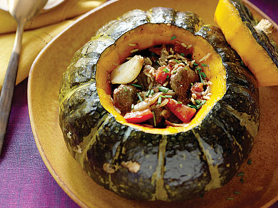 Stuffed Kabocha Squash With Arabic Lamb Stew Recipe Sunset Magazine For an easy dinner tonight, make giada de laurentiis' grilled lamb chops, marinated in fresh garlic, rosemary and thyme, from everyday italian on food network. stuffed kabocha squash with arabic lamb stew