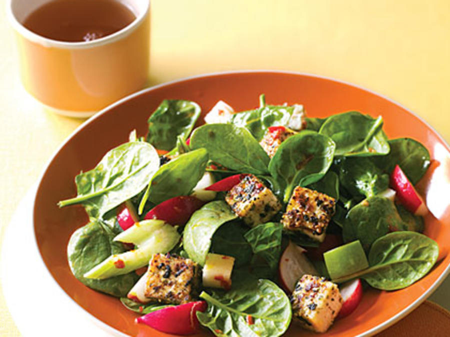Spinach Dinner Salad with Sesame Tofu Recipe Sunset Magazine