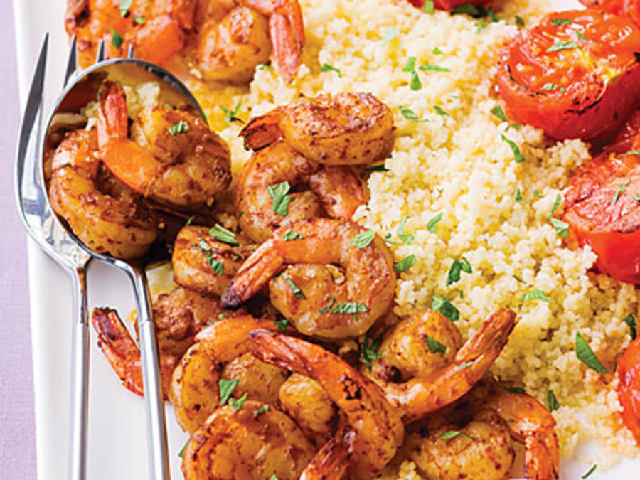 Harissa Shrimp with Couscous, Tomatoes, & Mint Recipe Sunset Magazine