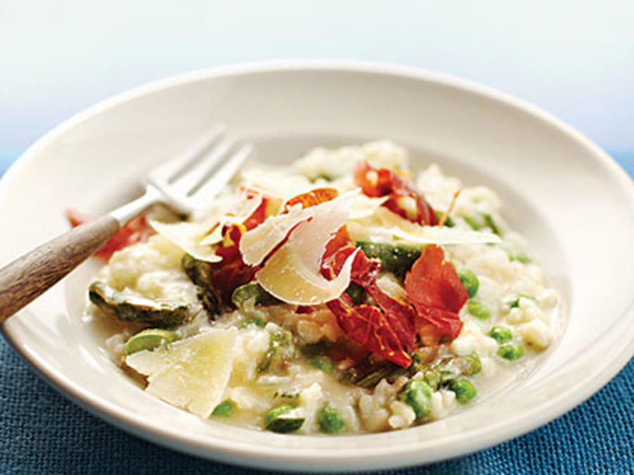 Lemon Ricotta Risotto & Asparagus, Peas, & Prosciutto Recipe Sunset