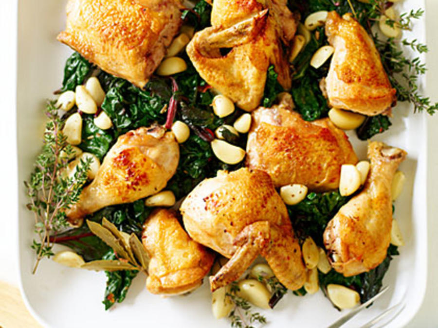 Chicken with 40 Cloves of Garlic & Spicy Greens Recipe 0 Sunset