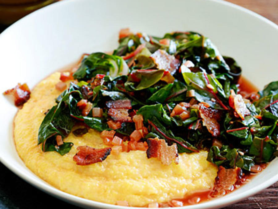 Spicy Rainbow Chard with Bacon and Polenta Recipe Sunset Magazine
