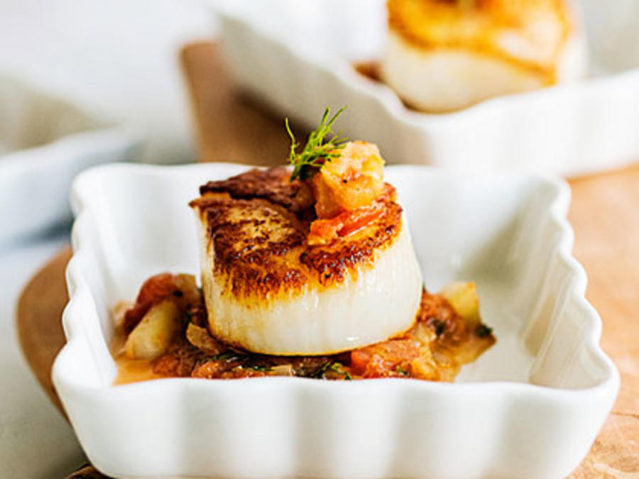 Seared Scallops with TomatoFennel Relish Recipe Sunset Magazine