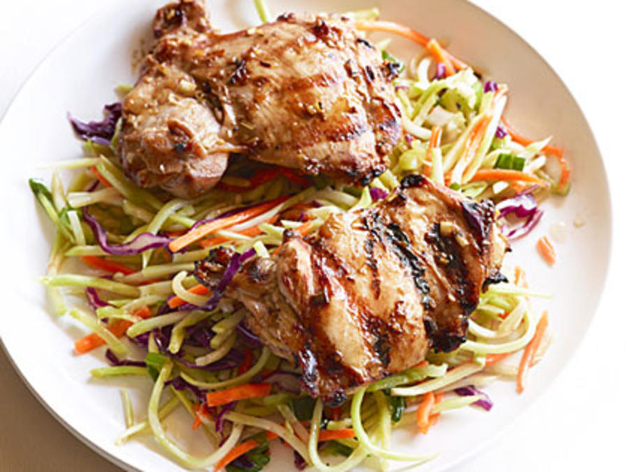 Grilled Thai Chicken Thighs & Spicy Broccoli Slaw Recipe Sunset Magazine
