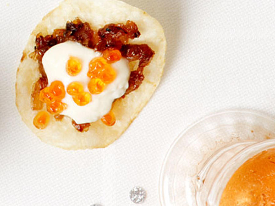 Onion & Caviar Chips with Spicy CrÃ¨me FraÃ®che Recipe Sunset Magazine