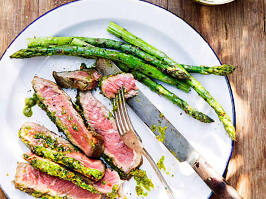 RibEye Steaks with Pistachio Butter & Asparagus Recipe Sunset Magazine