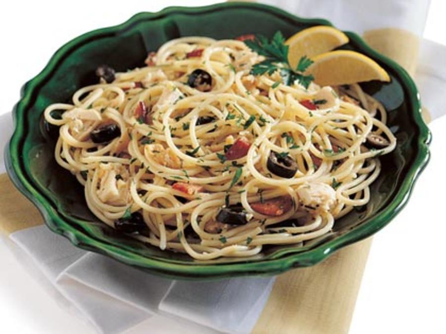 Spaghetti With Clams Tuna And Bacon Recipe Sunset Magazine We always keep bacon in our fridge, so that's once you cook the bacon (or pancetta), keep all the fat in the pan and toss your pasta in it. spaghetti with clams tuna and bacon