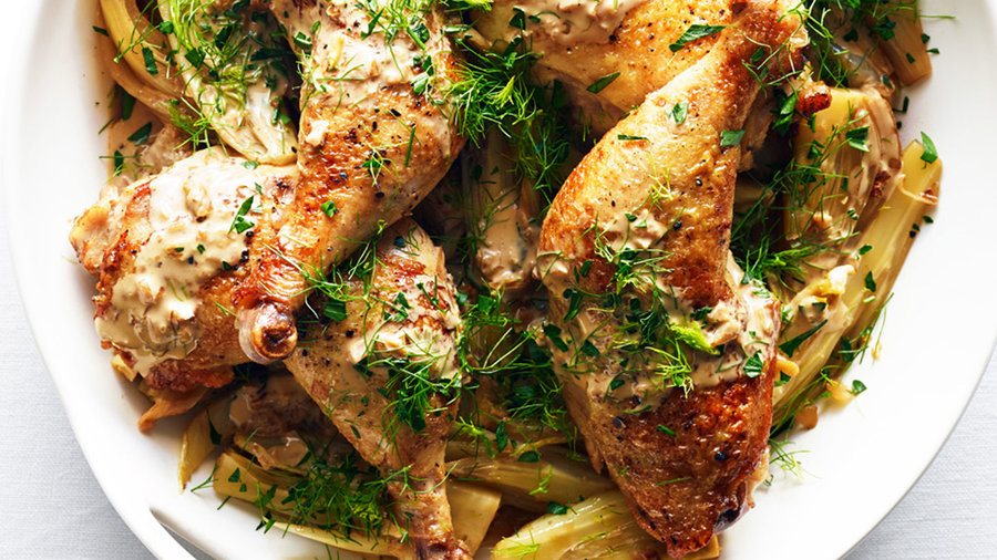 Fennel: Quick-Braised Chicken with Caramelized Fennel and Endive (0516)
