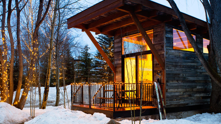 A cabin in the snow at Fireside Resort in Jackson Hole