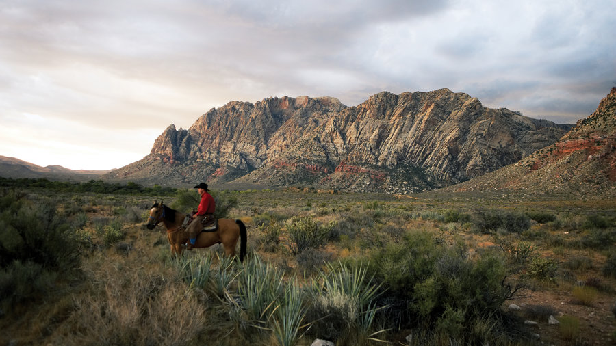 Person horseback riding at Red Rock Canyon National Conservation Area in Vegas