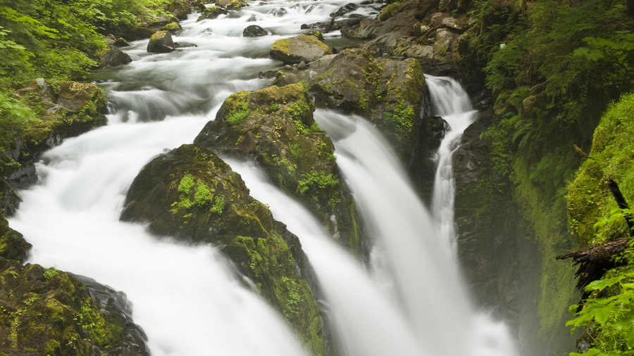 Rushing Sol Duc Falls at Olympic National Park, on one of the best hikes in the park