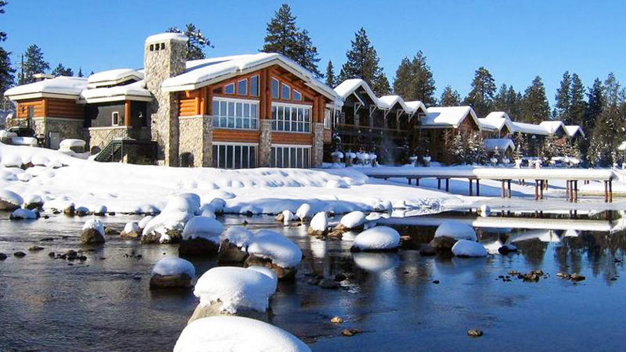Shore Lodge covered in snow in McCall, ID