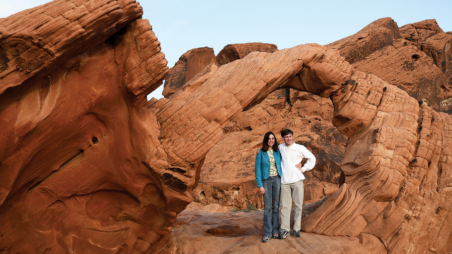 Couple hiking at Valley of Fire State Park in Nevada