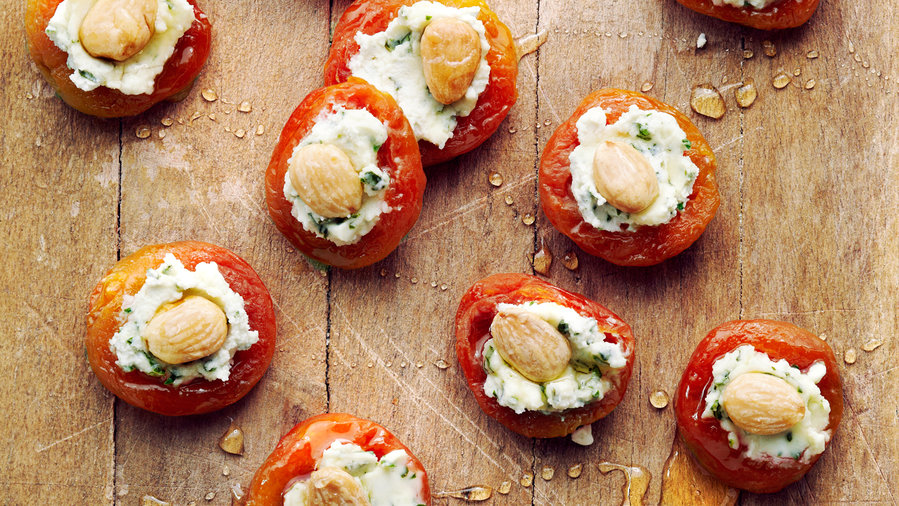 Apricots with Basil-Goat Cheese and Almonds