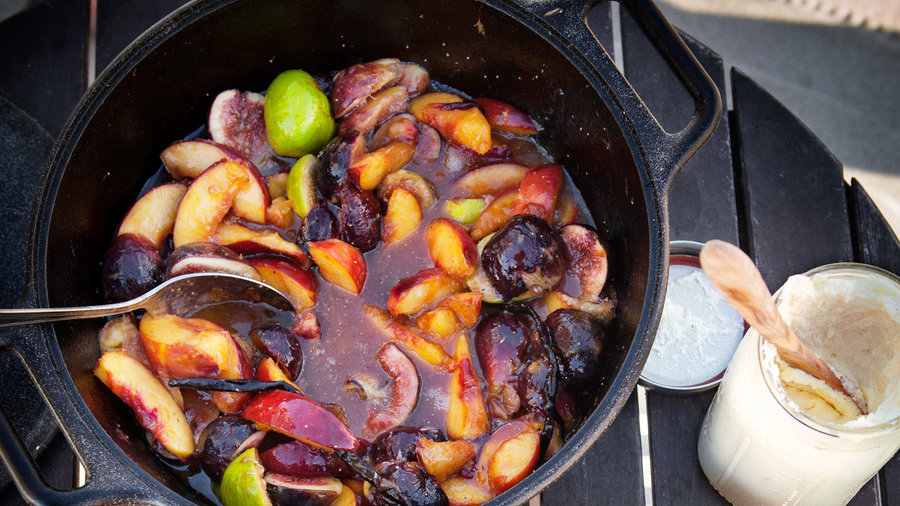 Dutch Oven Recipes: Campfire-Glazed Peaches and Figs (0713)