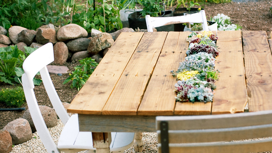Before: Shipping pallet, After: Outdoor table
