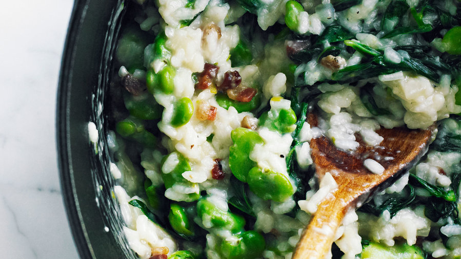 Practically Nonfat Bean and Green Risotto