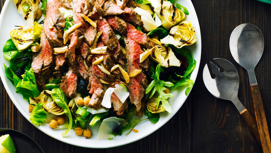Garlicky Steak Salad with Chickpeas and Artichokes (0912)