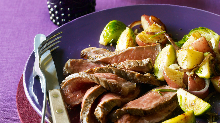 New York Strip Steak with Brussels Sprout Hash