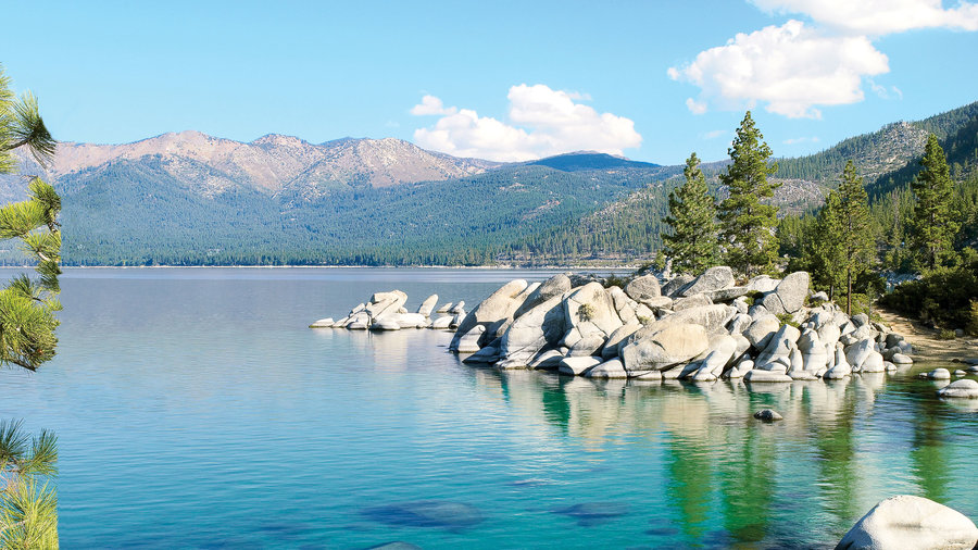 Clear blue water in Lake Tahoe in the California Sierra Nevada