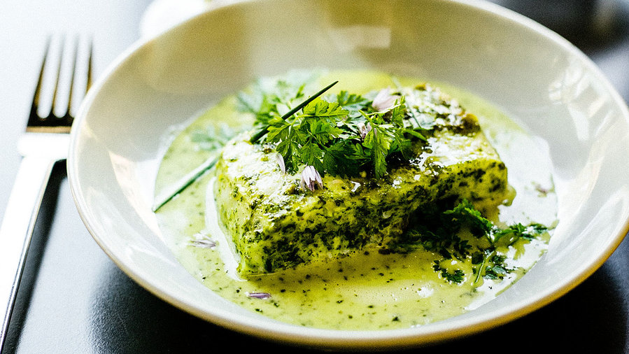 Specialty herbs: Roasted Halibut with Chervil Sauce (0413)