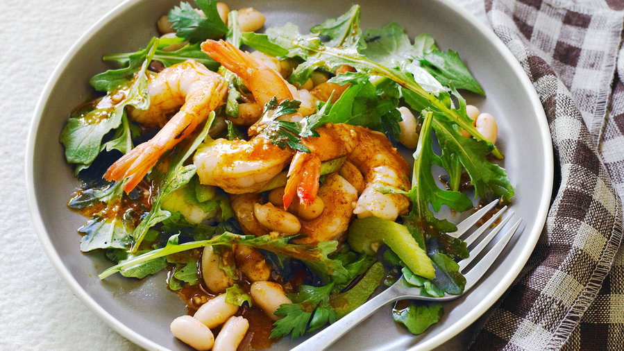 F&F beans: Shrimp and White Bean Salad with Harissa Dressing (1112)