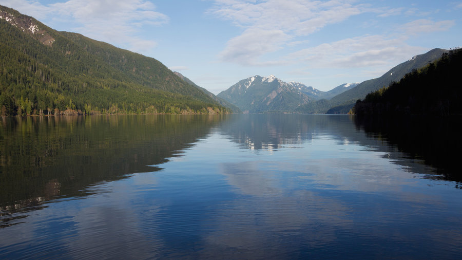 Crescent Lake nestled in the valley of the Olympic Mountains in Olympic National Park