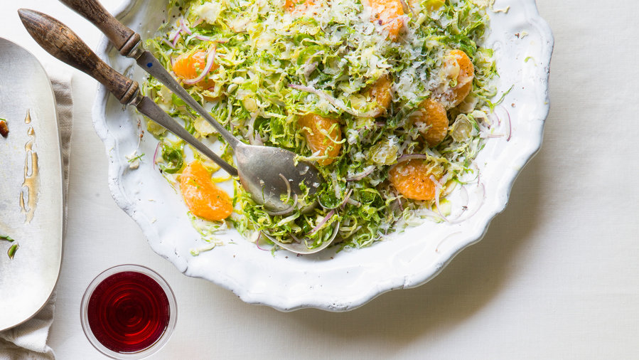 Low-carb lunch: Brussels Sprout Salad with Pecorino and Tangerines (0117)