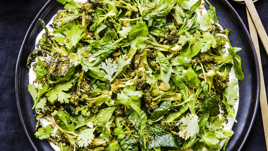 Spring Salads: Warm Broccoli and Spinach with Cashew Cream (0418)